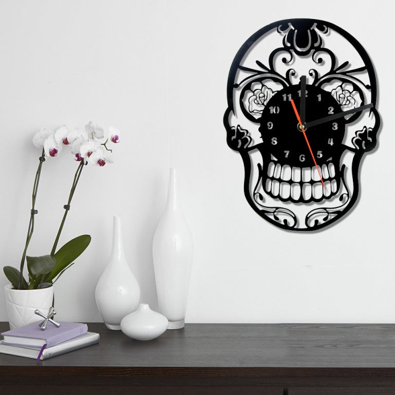Flower Skull Retro Artist Home Wall Clock Quartz Decorative Clock