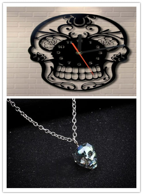 Flower Skull Retro Artist Home Wall Clock Quartz Decorative Clock